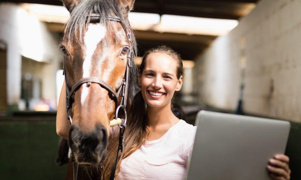 Equestrian Blogger With Horse & Laptop