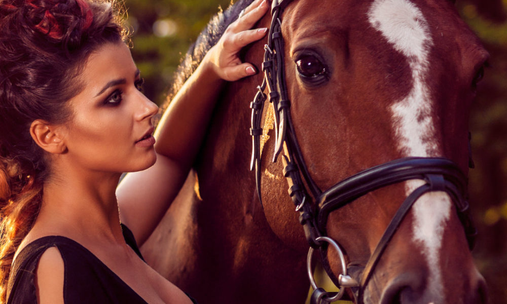 lady with horse. equestrian
